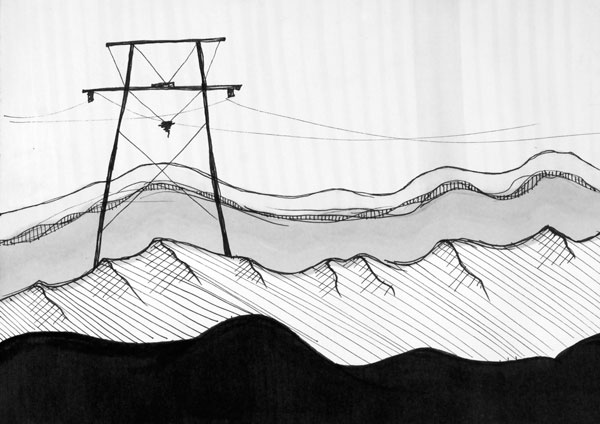 power line landscape drawing